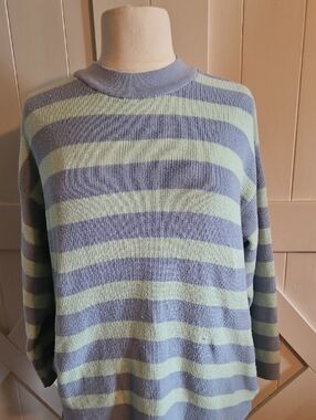 Striped Crewneck Sweater - Blue & Light Green - Super Soft!